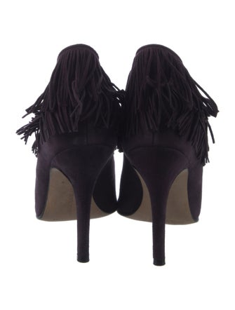 Manolo Blahnik Suede Fringe Trim Accent Mules