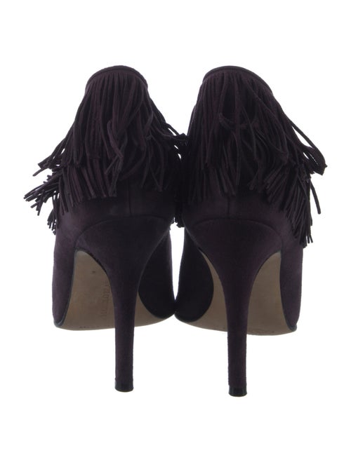 Manolo Blahnik Suede Fringe Trim Accent Mules