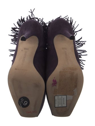 Manolo Blahnik Suede Fringe Trim Accent Mules