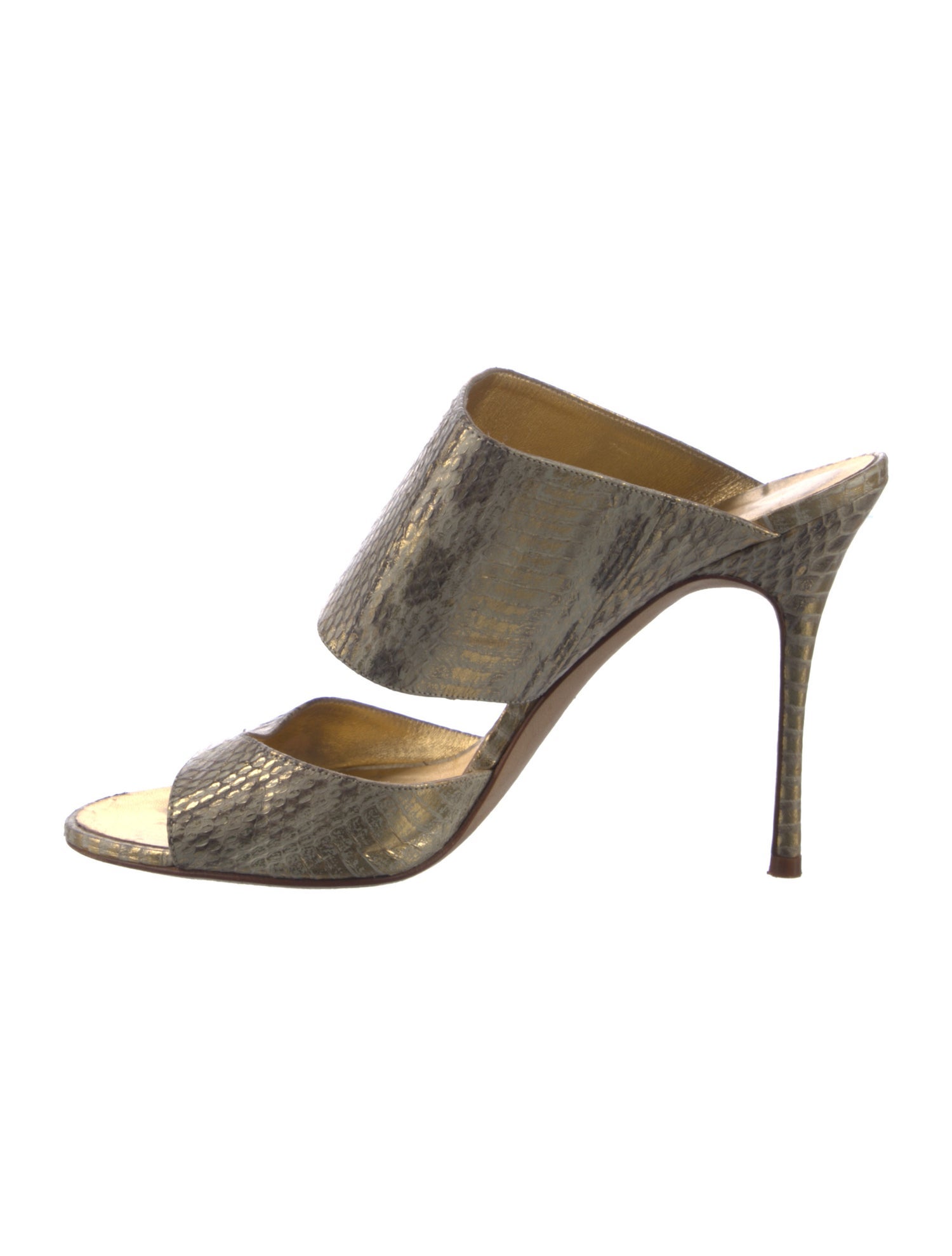 Manolo Blahnik Embossed Leather Animal Print Slides