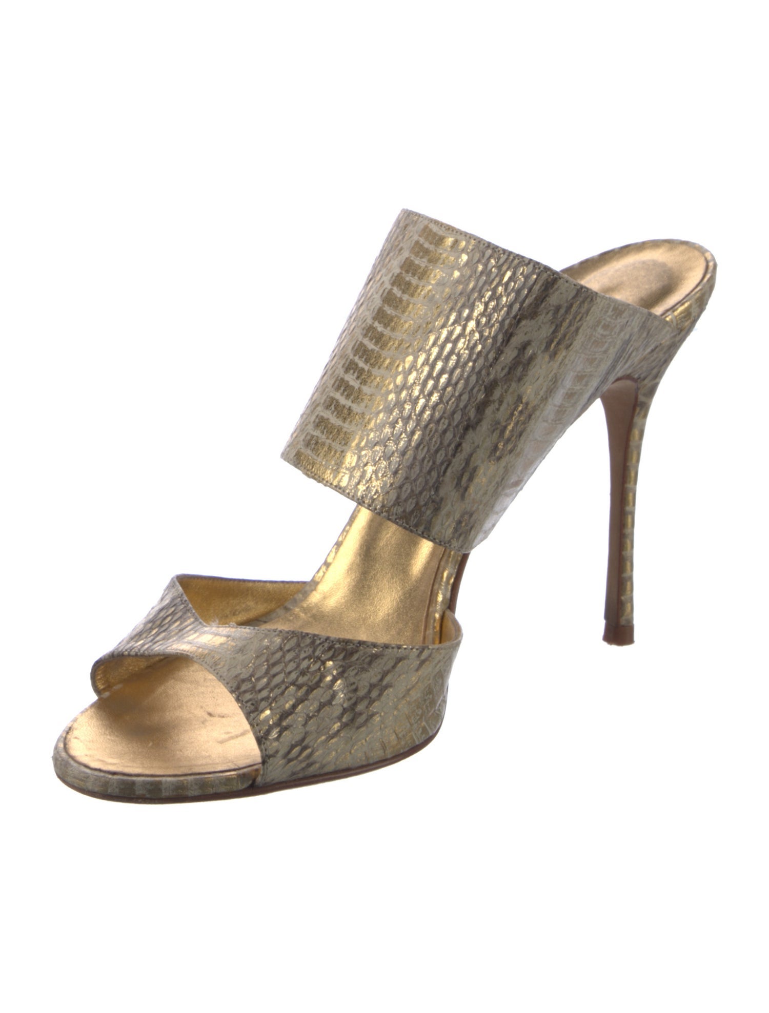 Manolo Blahnik Embossed Leather Animal Print Slides