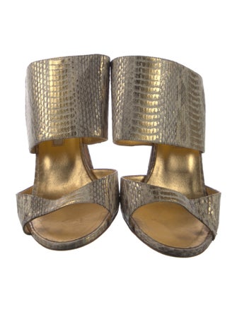 Manolo Blahnik Embossed Leather Animal Print Slides