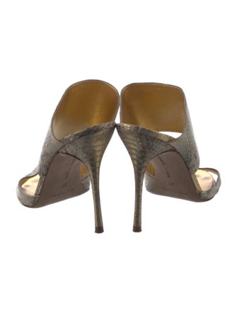 Manolo Blahnik Embossed Leather Animal Print Slides