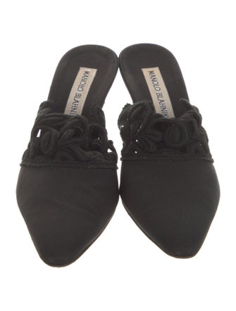 Manolo Blahnik Canvas Lace Trim Embellishment Mules