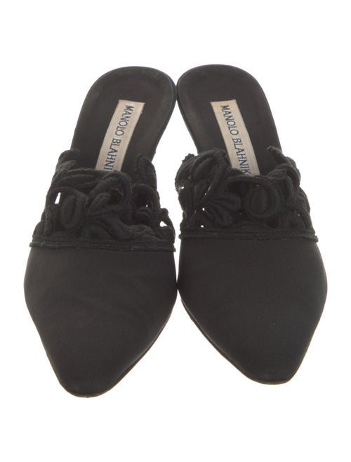 Manolo Blahnik Canvas Lace Trim Embellishment Mules