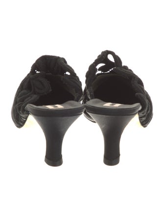 Manolo Blahnik Canvas Lace Trim Embellishment Mules