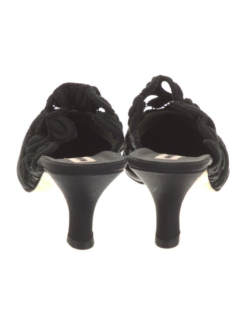 Manolo Blahnik Canvas Lace Trim Embellishment Mules