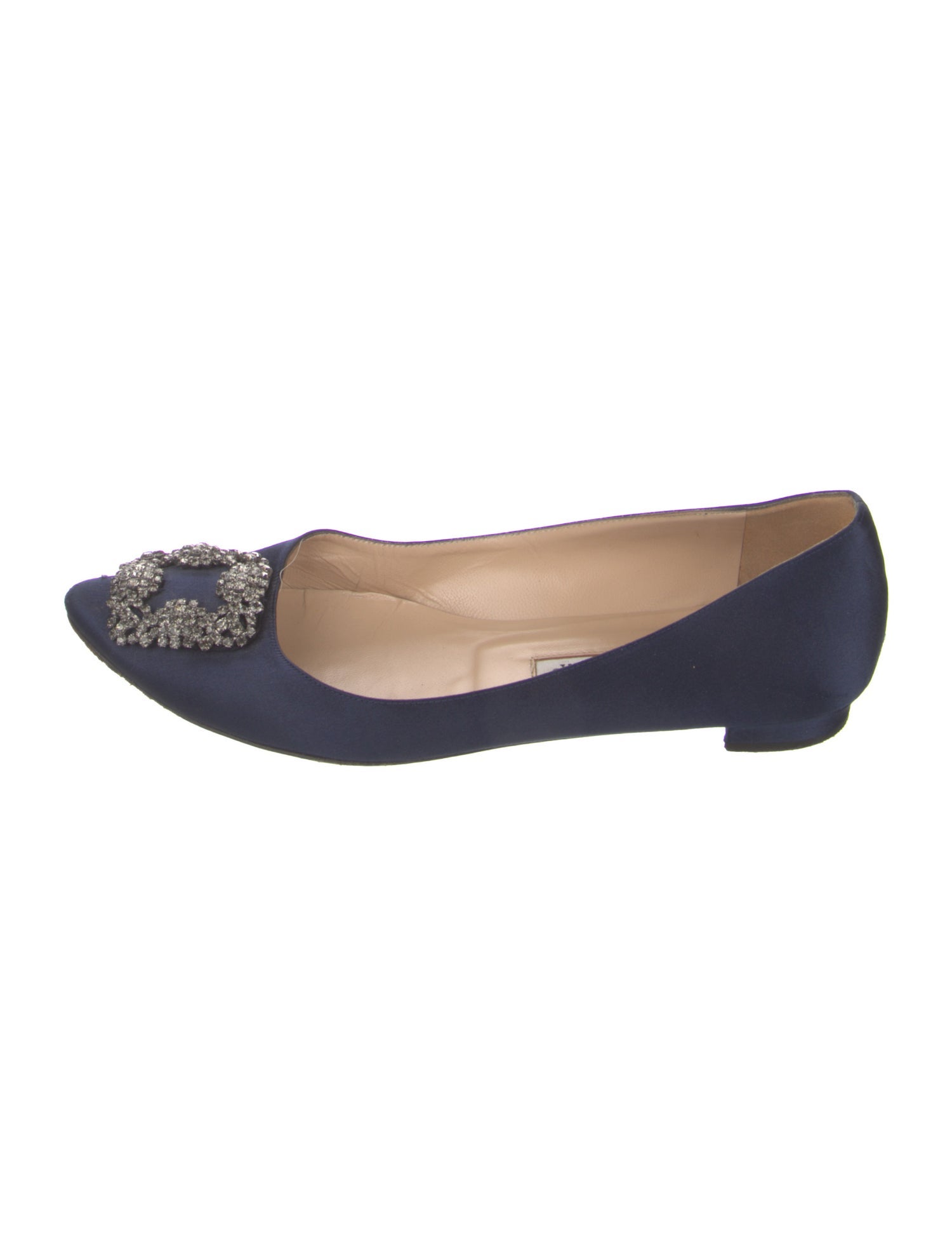 Manolo Blahnik Satin Crystal Embellishments Flats