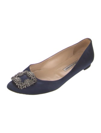 Manolo Blahnik Satin Crystal Embellishments Flats