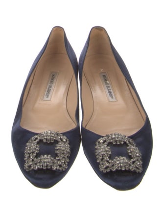 Manolo Blahnik Satin Crystal Embellishments Flats