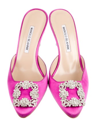 Manolo Blahnik Satin Crystal Embellishments Slides