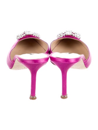 Manolo Blahnik Satin Crystal Embellishments Slides