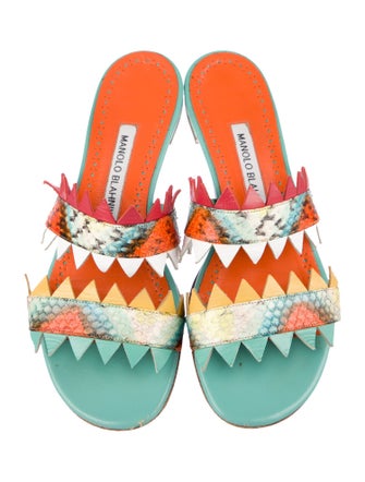 Manolo Blahnik Leather Printed Slides