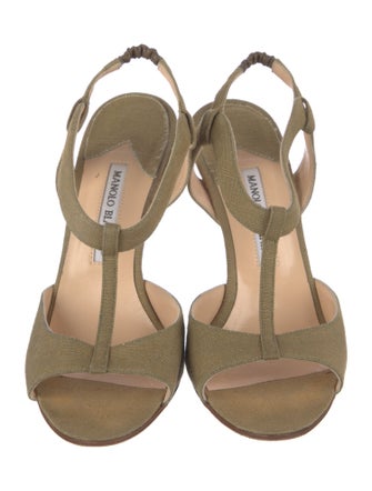 Manolo Blahnik Canvas T-Strap Sandals