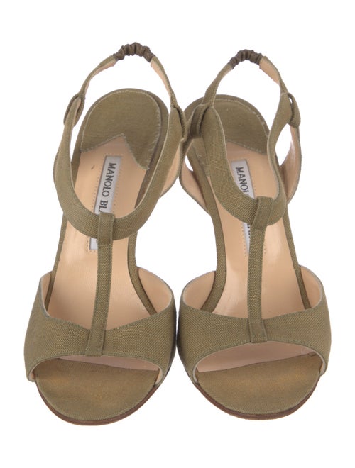 Manolo Blahnik Canvas T-Strap Sandals