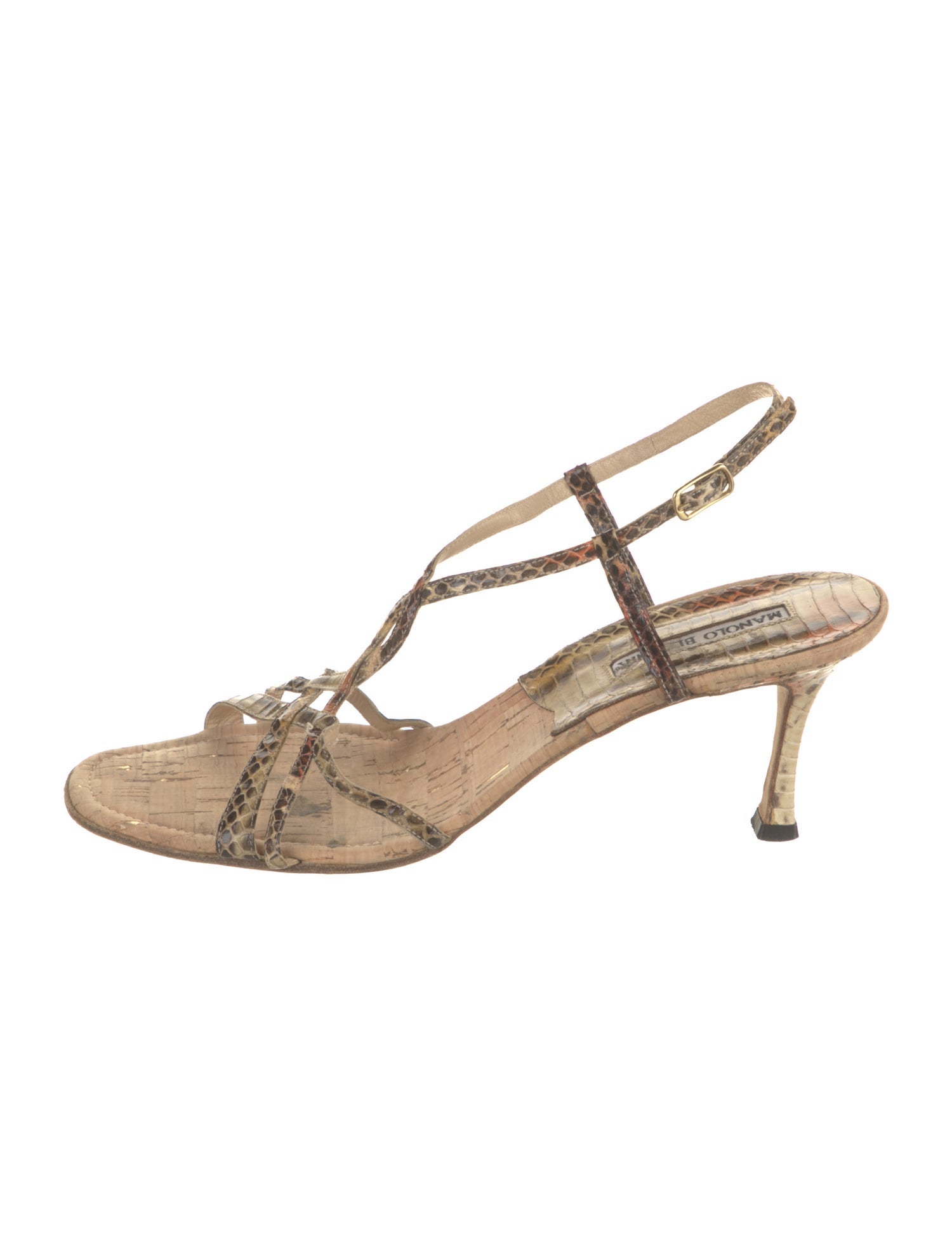 Manolo Blahnik Snakeskin Slingback Sandals
