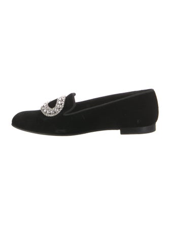 Manolo Blahnik Velvet Crystal Embellishments Loafers