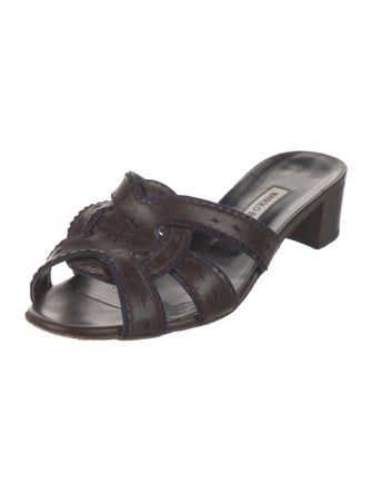 Manolo Blahnik Leather Scalloped Accent Slides