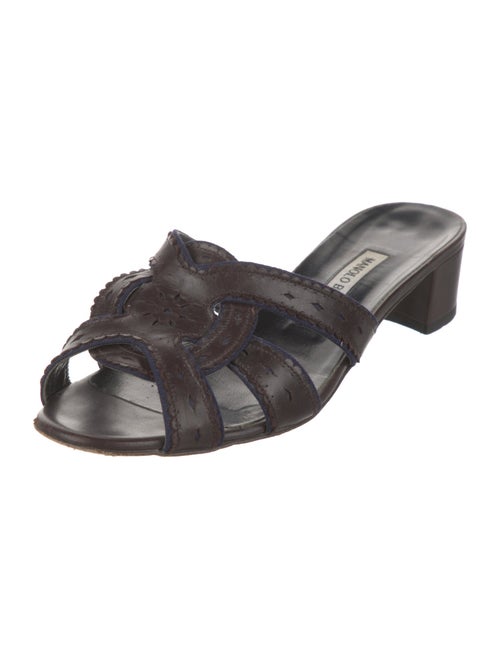 Manolo Blahnik Leather Scalloped Accent Slides