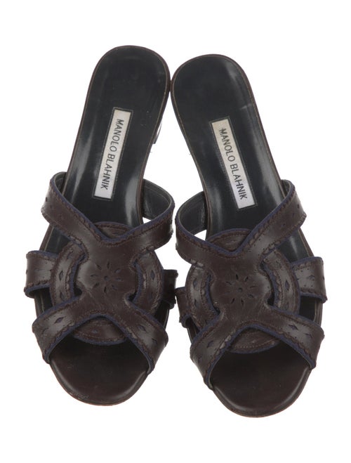 Manolo Blahnik Leather Scalloped Accent Slides