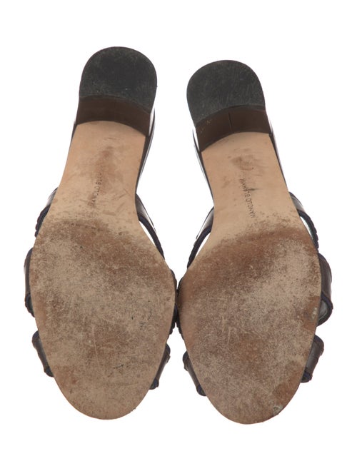 Manolo Blahnik Leather Scalloped Accent Slides