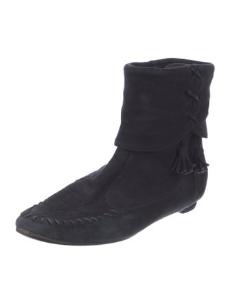 Manolo Blahnik Suede Tassel Accents Boots