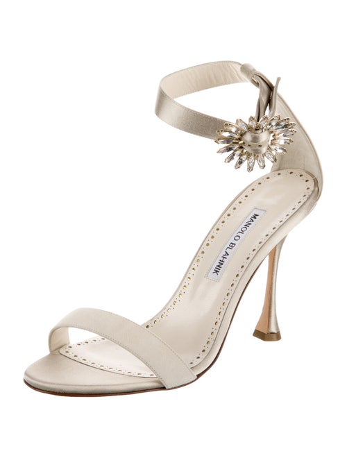 Manolo Blahnik Satin Crystal Embellishments Sandals