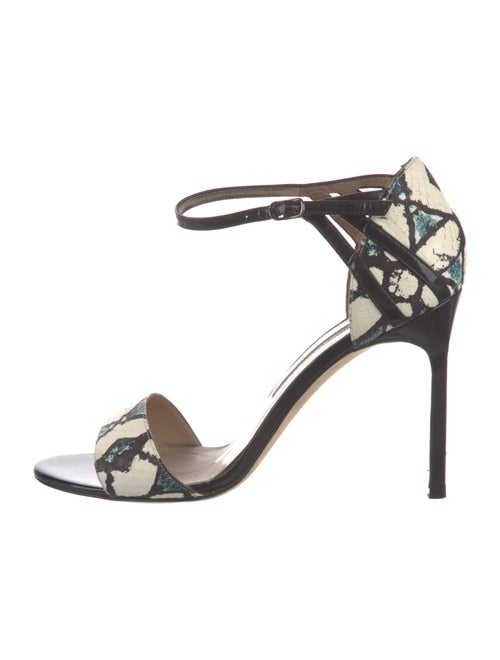 Manolo Blahnik Leather Animal Print T-Strap Sandals