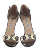 Manolo Blahnik Leather Animal Print T-Strap Sandals