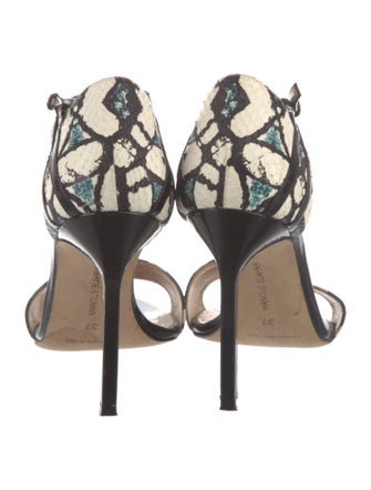 Manolo Blahnik Leather Animal Print T-Strap Sandals