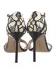 Manolo Blahnik Leather Animal Print T-Strap Sandals