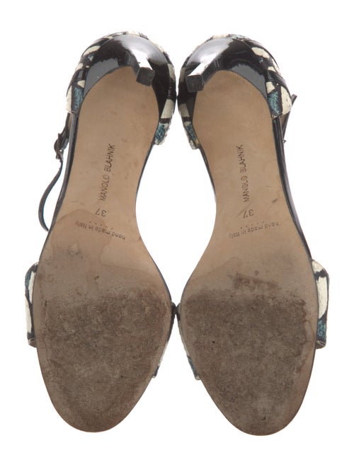 Manolo Blahnik Leather Animal Print T-Strap Sandals