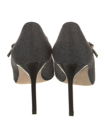 Manolo Blahnik Wool Studded Accents T-Strap Pumps