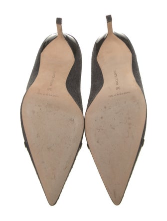 Manolo Blahnik Wool Studded Accents T-Strap Pumps