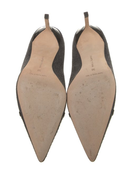 Manolo Blahnik Wool Studded Accents T-Strap Pumps