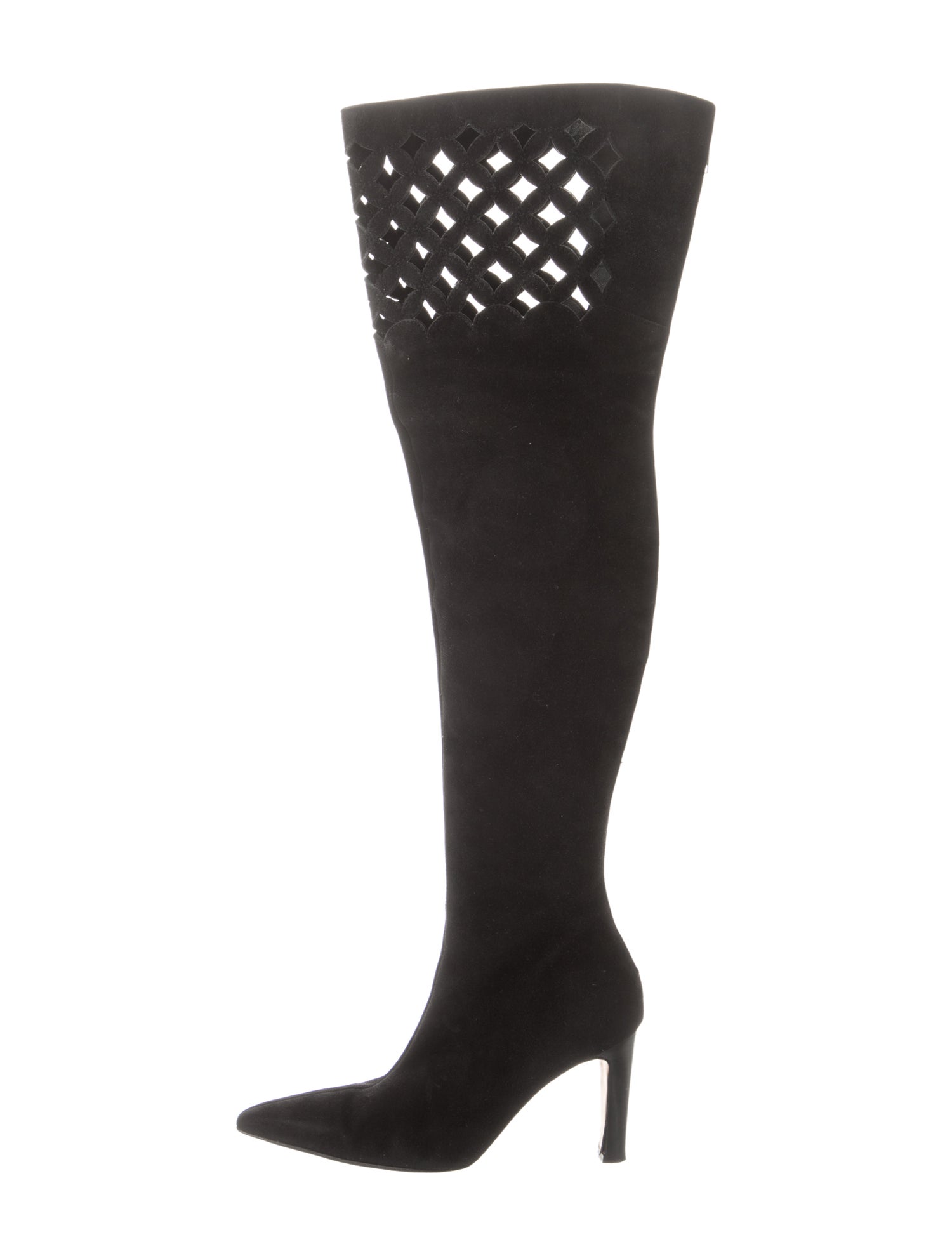 Manolo Blahnik Suede Lasercut Accents Boots