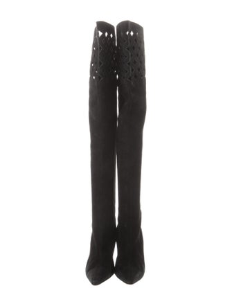 Manolo Blahnik Suede Lasercut Accents Boots