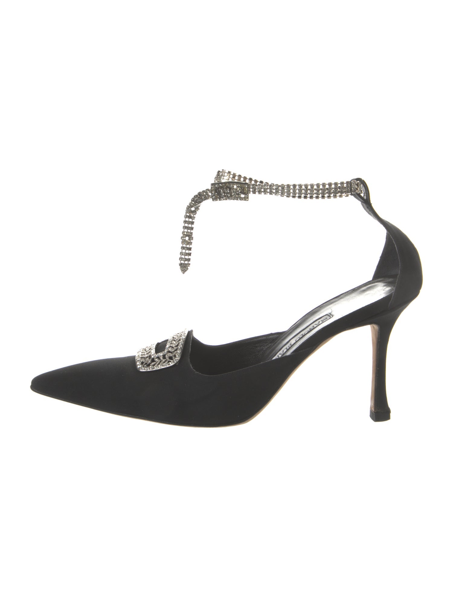 Manolo Blahnik Canvas Crystal Embellishments T-Strap Pumps