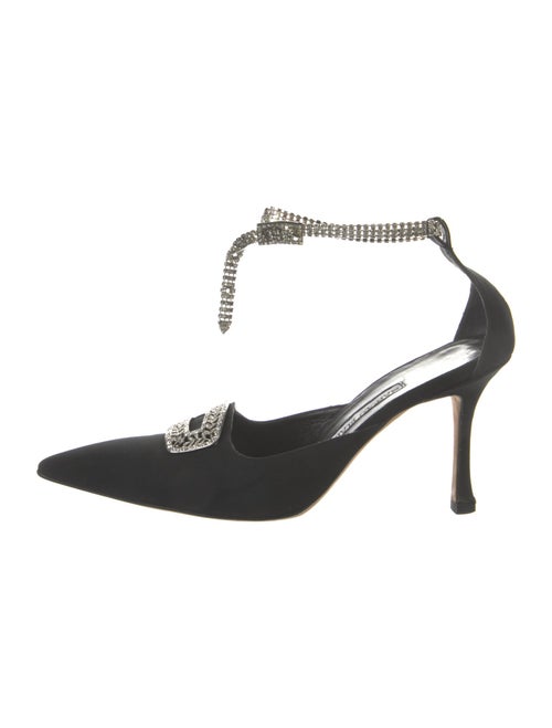 Manolo Blahnik Canvas Crystal Embellishments T-Strap Pumps
