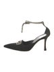 Manolo Blahnik Canvas Crystal Embellishments T-Strap Pumps