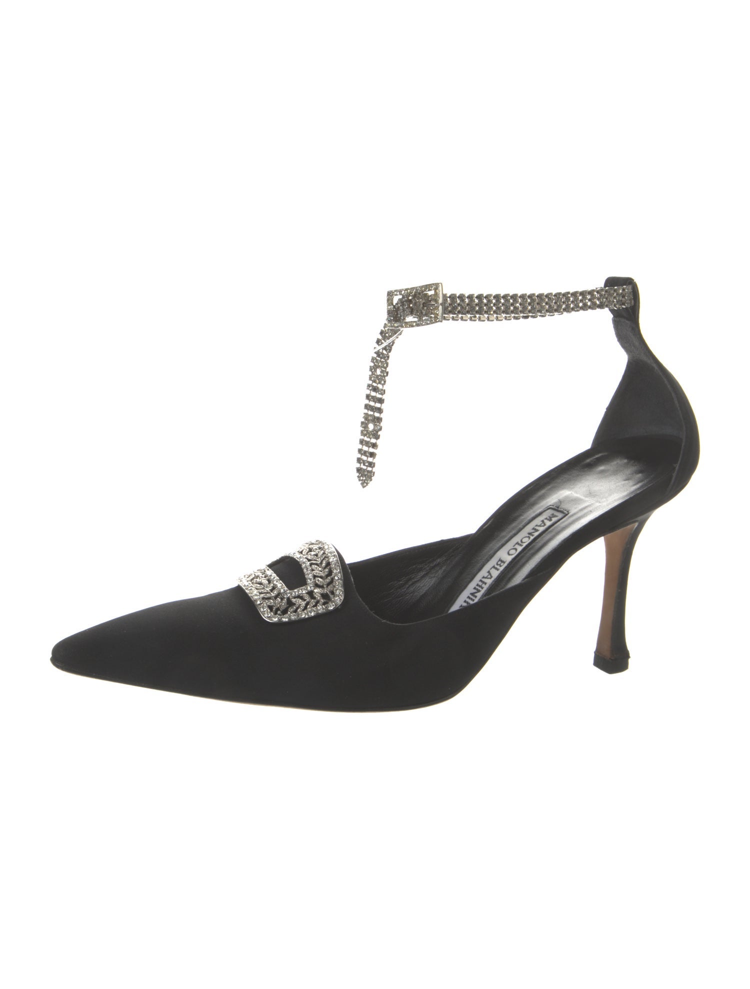 Manolo Blahnik Canvas Crystal Embellishments T-Strap Pumps
