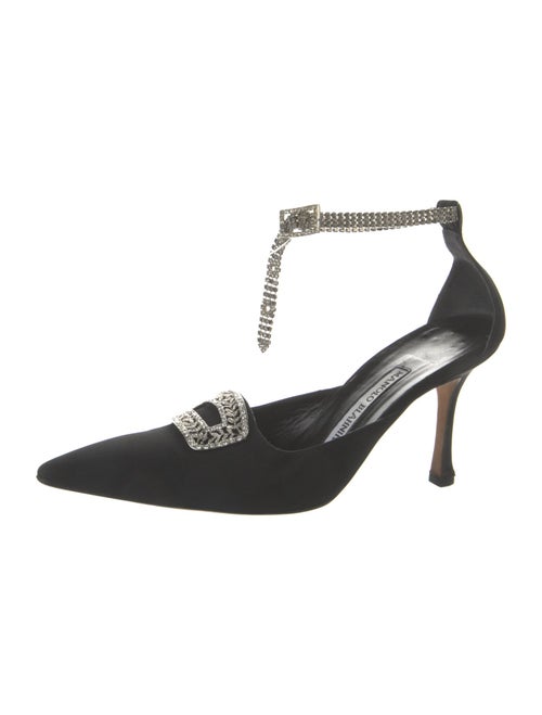 Manolo Blahnik Canvas Crystal Embellishments T-Strap Pumps