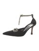 Manolo Blahnik Canvas Crystal Embellishments T-Strap Pumps