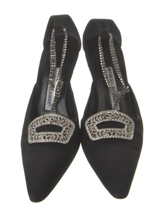 Manolo Blahnik Canvas Crystal Embellishments T-Strap Pumps