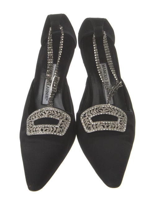 Manolo Blahnik Canvas Crystal Embellishments T-Strap Pumps