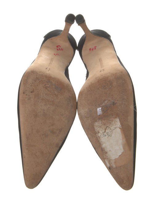 Manolo Blahnik Canvas Crystal Embellishments T-Strap Pumps