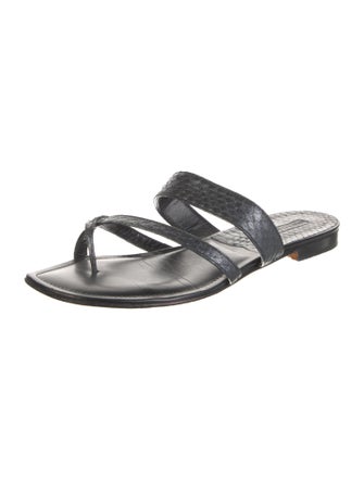 Manolo Blahnik Embossed Leather Slides