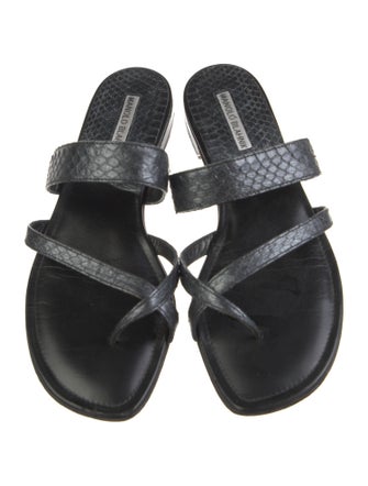 Manolo Blahnik Embossed Leather Slides