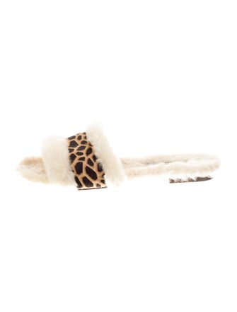 Manolo Blahnik Fur Animal Print Slides