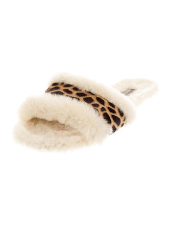 Manolo Blahnik Fur Animal Print Slides